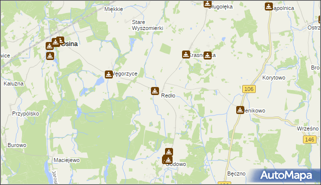 mapa Redło gmina Osina, Redło gmina Osina na mapie Targeo
