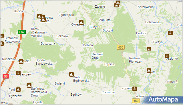 mapa Redzeń Drugi, Redzeń Drugi na mapie Targeo