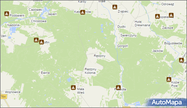 mapa Rędziny gmina Żytno, Rędziny gmina Żytno na mapie Targeo