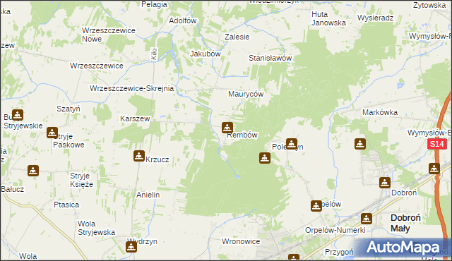 mapa Rembów gmina Łask, Rembów gmina Łask na mapie Targeo