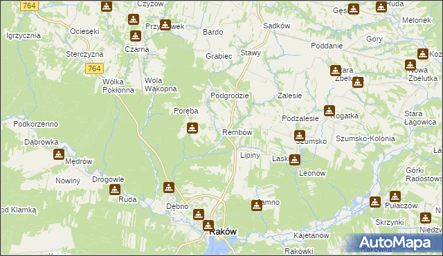 mapa Rembów gmina Raków, Rembów gmina Raków na mapie Targeo