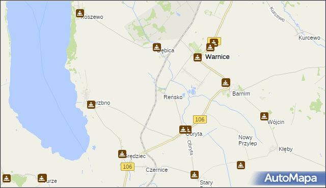 mapa Reńsko gmina Warnice, Reńsko gmina Warnice na mapie Targeo