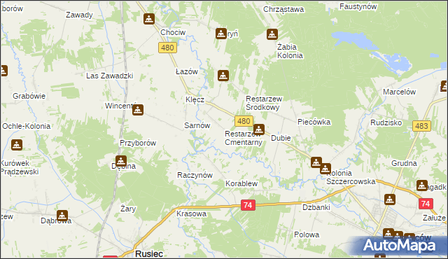 mapa Restarzew Cmentarny, Restarzew Cmentarny na mapie Targeo