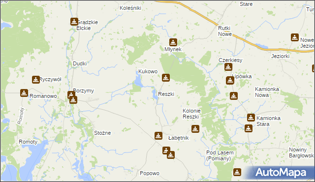 mapa Reszki gmina Bargłów Kościelny, Reszki gmina Bargłów Kościelny na mapie Targeo