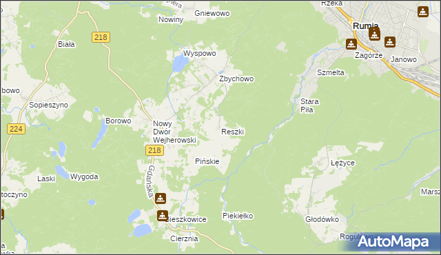 mapa Reszki gmina Wejherowo, Reszki gmina Wejherowo na mapie Targeo