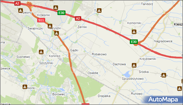 mapa Robakowo gmina Kórnik, Robakowo gmina Kórnik na mapie Targeo