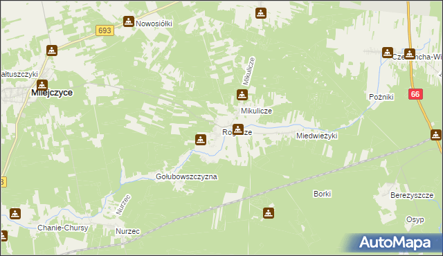 mapa Rogacze gmina Milejczyce, Rogacze gmina Milejczyce na mapie Targeo