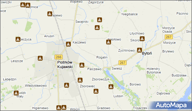mapa Rogalin gmina Piotrków Kujawski, Rogalin gmina Piotrków Kujawski na mapie Targeo
