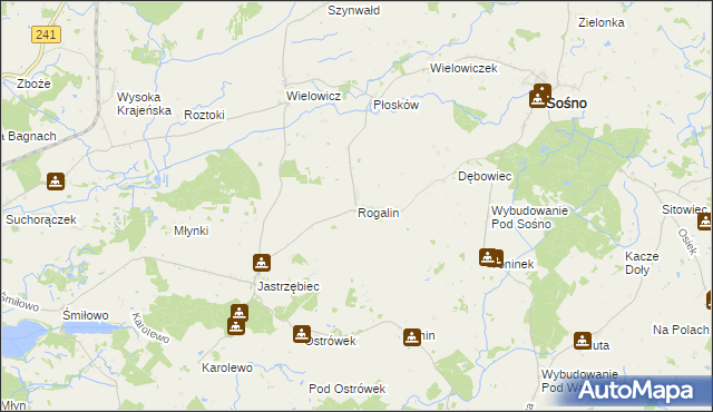 mapa Rogalin gmina Sośno, Rogalin gmina Sośno na mapie Targeo