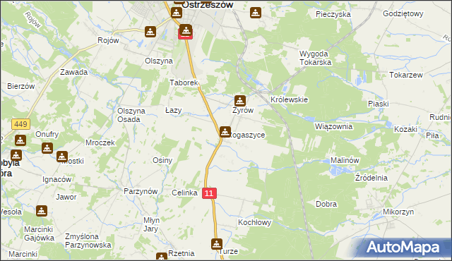 mapa Rogaszyce gmina Ostrzeszów, Rogaszyce gmina Ostrzeszów na mapie Targeo