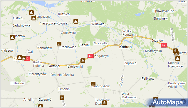 mapa Rogaszyn gmina Kodrąb, Rogaszyn gmina Kodrąb na mapie Targeo