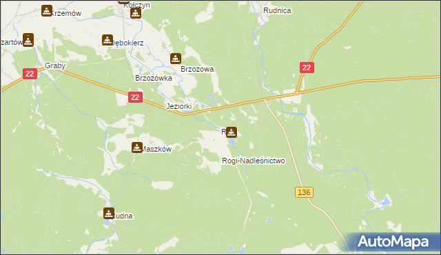 mapa Rogi gmina Lubniewice, Rogi gmina Lubniewice na mapie Targeo