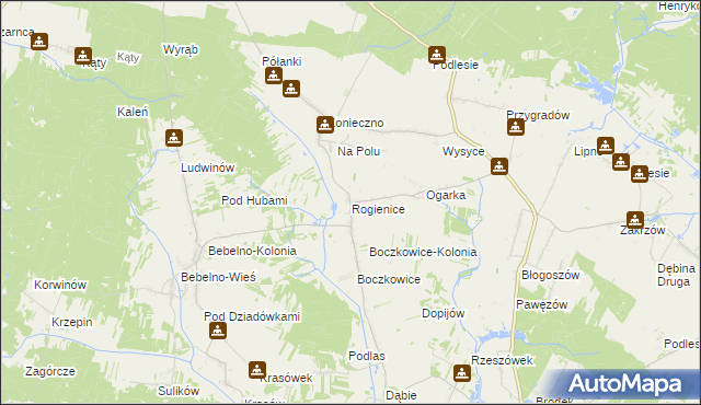 mapa Rogienice gmina Włoszczowa, Rogienice gmina Włoszczowa na mapie Targeo