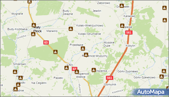 mapa Rogienice Piaseczne, Rogienice Piaseczne na mapie Targeo