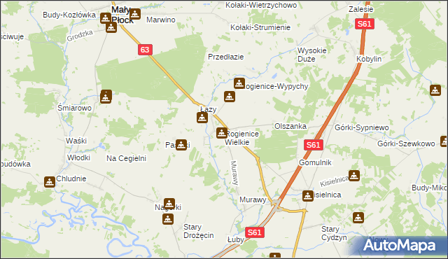 mapa Rogienice Wielkie, Rogienice Wielkie na mapie Targeo