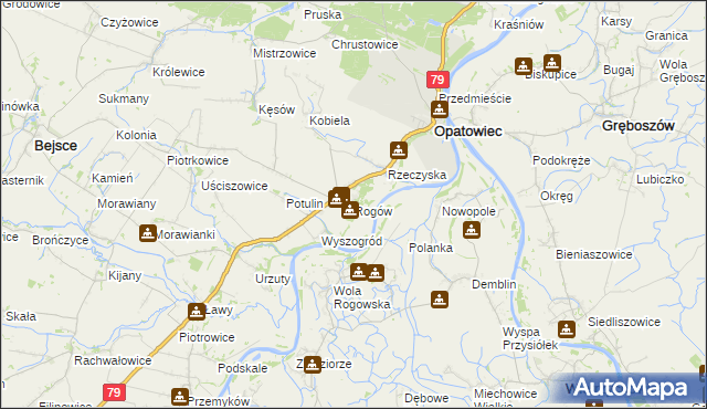 mapa Rogów gmina Opatowiec, Rogów gmina Opatowiec na mapie Targeo