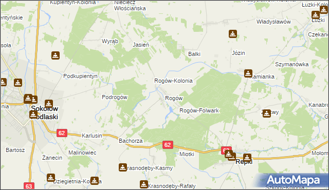 mapa Rogów gmina Repki, Rogów gmina Repki na mapie Targeo