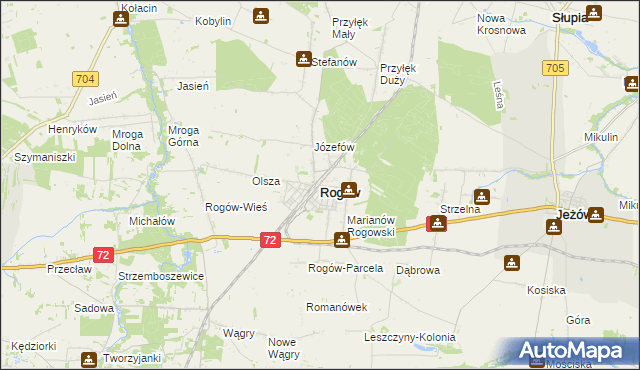 mapa Rogów powiat brzeziński, Rogów powiat brzeziński na mapie Targeo