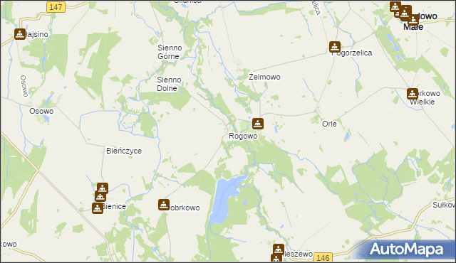 mapa Rogowo gmina Radowo Małe, Rogowo gmina Radowo Małe na mapie Targeo