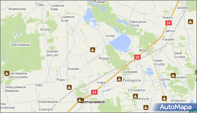 mapa Rogóźno gmina Domaniewice, Rogóźno gmina Domaniewice na mapie Targeo