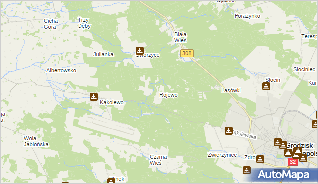 mapa Rojewo gmina Grodzisk Wielkopolski, Rojewo gmina Grodzisk Wielkopolski na mapie Targeo