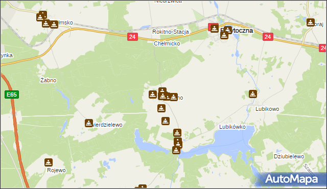 mapa Rokitno gmina Przytoczna, Rokitno gmina Przytoczna na mapie Targeo