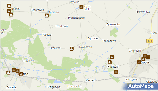 mapa Rokosowo gmina Poniec, Rokosowo gmina Poniec na mapie Targeo