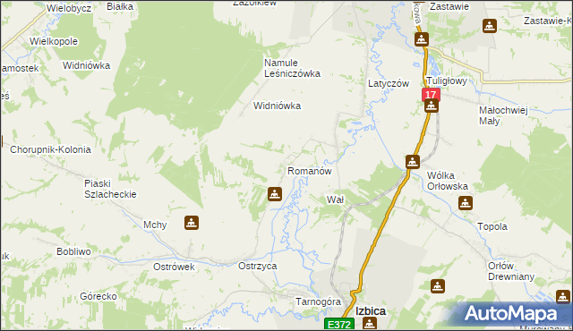 mapa Romanów gmina Izbica, Romanów gmina Izbica na mapie Targeo