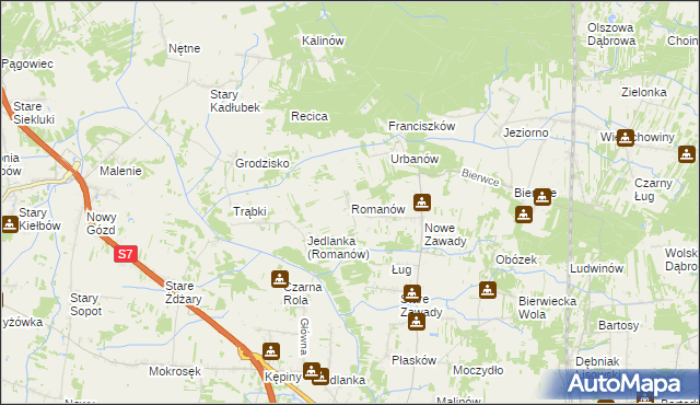 mapa Romanów gmina Jedlińsk, Romanów gmina Jedlińsk na mapie Targeo