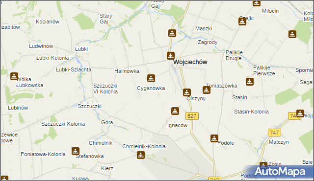 mapa Romanówka gmina Wojciechów, Romanówka gmina Wojciechów na mapie Targeo