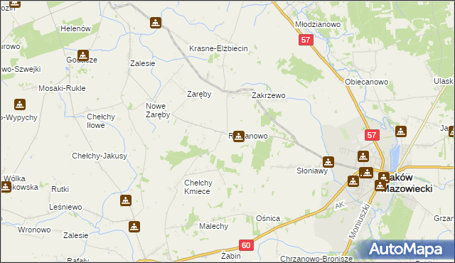 mapa Romanowo gmina Karniewo, Romanowo gmina Karniewo na mapie Targeo