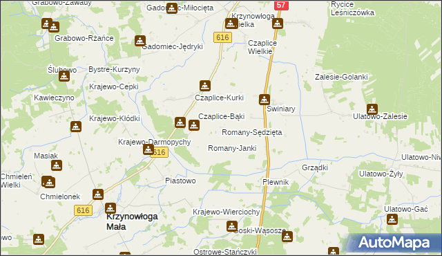 mapa Romany-Sędzięta, Romany-Sędzięta na mapie Targeo