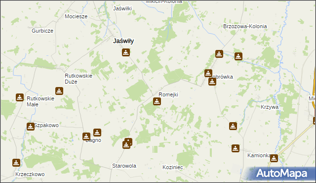 mapa Romejki gmina Jaświły, Romejki gmina Jaświły na mapie Targeo