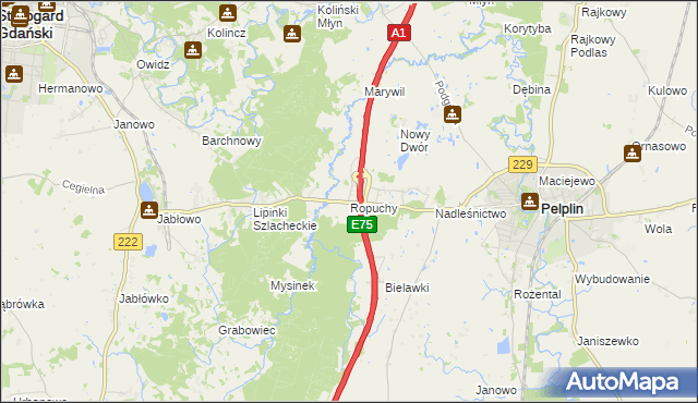 mapa Ropuchy, Ropuchy na mapie Targeo