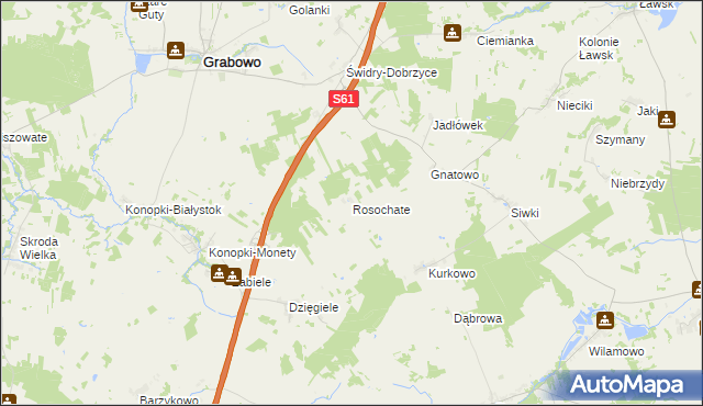 mapa Rosochate gmina Grabowo, Rosochate gmina Grabowo na mapie Targeo