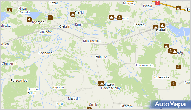 mapa Rososz gmina Kotuń, Rososz gmina Kotuń na mapie Targeo