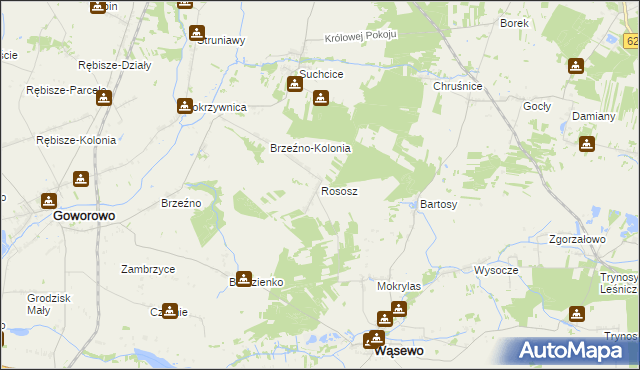 mapa Rososz gmina Wąsewo, Rososz gmina Wąsewo na mapie Targeo