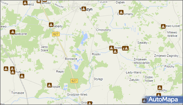 mapa Rostki gmina Troszyn, Rostki gmina Troszyn na mapie Targeo