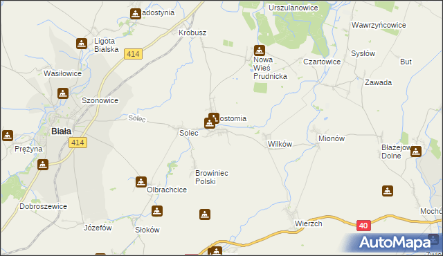 mapa Rostkowice gmina Biała, Rostkowice gmina Biała na mapie Targeo