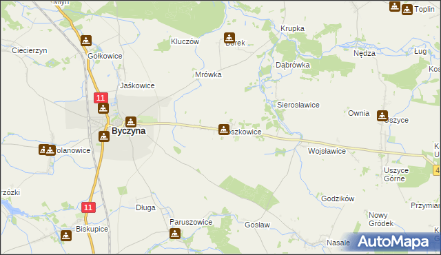 mapa Roszkowice gmina Byczyna, Roszkowice gmina Byczyna na mapie Targeo