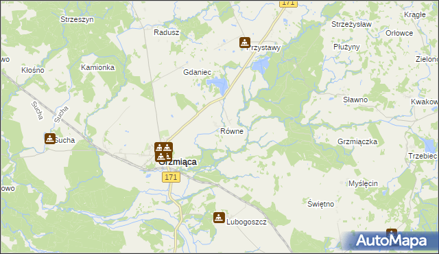 mapa Równe gmina Grzmiąca, Równe gmina Grzmiąca na mapie Targeo