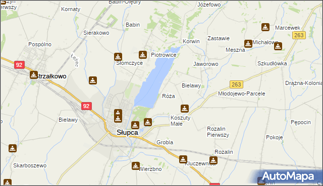 mapa Róża gmina Słupca, Róża gmina Słupca na mapie Targeo