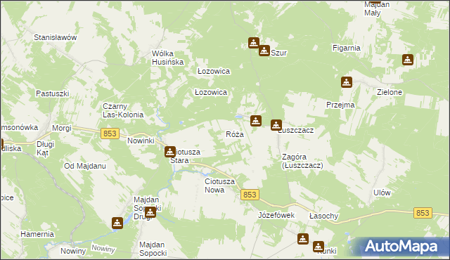 mapa Róża gmina Susiec, Róża gmina Susiec na mapie Targeo