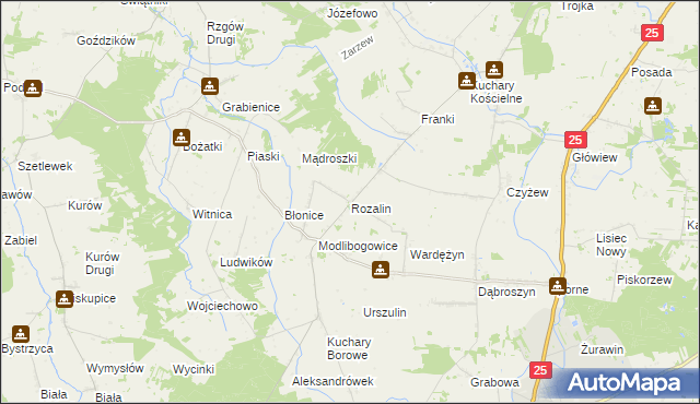 mapa Rozalin gmina Rychwał, Rozalin gmina Rychwał na mapie Targeo