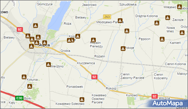 mapa Rozalin gmina Słupca, Rozalin gmina Słupca na mapie Targeo