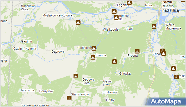 mapa Różanna gmina Odrzywół, Różanna gmina Odrzywół na mapie Targeo