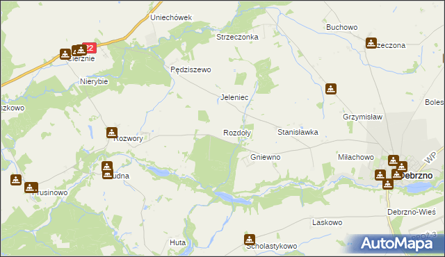 mapa Rozdoły gmina Debrzno, Rozdoły gmina Debrzno na mapie Targeo