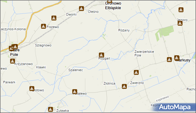 mapa Rozgart gmina Gronowo Elbląskie, Rozgart gmina Gronowo Elbląskie na mapie Targeo