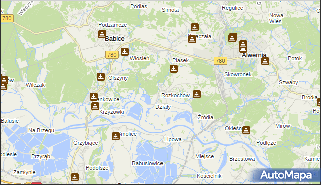 mapa Rozkochów gmina Babice, Rozkochów gmina Babice na mapie Targeo