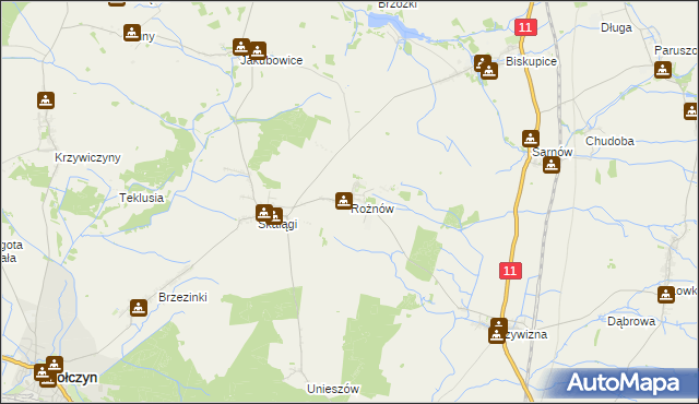 mapa Rożnów gmina Wołczyn, Rożnów gmina Wołczyn na mapie Targeo